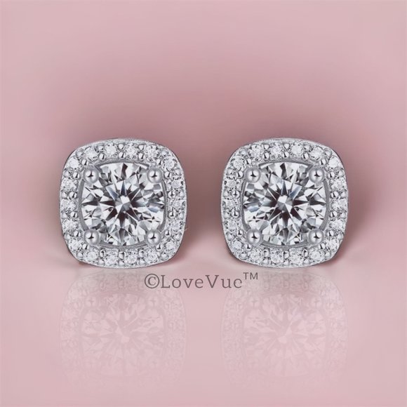Certified 1ct. t.w. Diamond Brilliant Cut Halo Stud Earrings - Picture 4 of 15